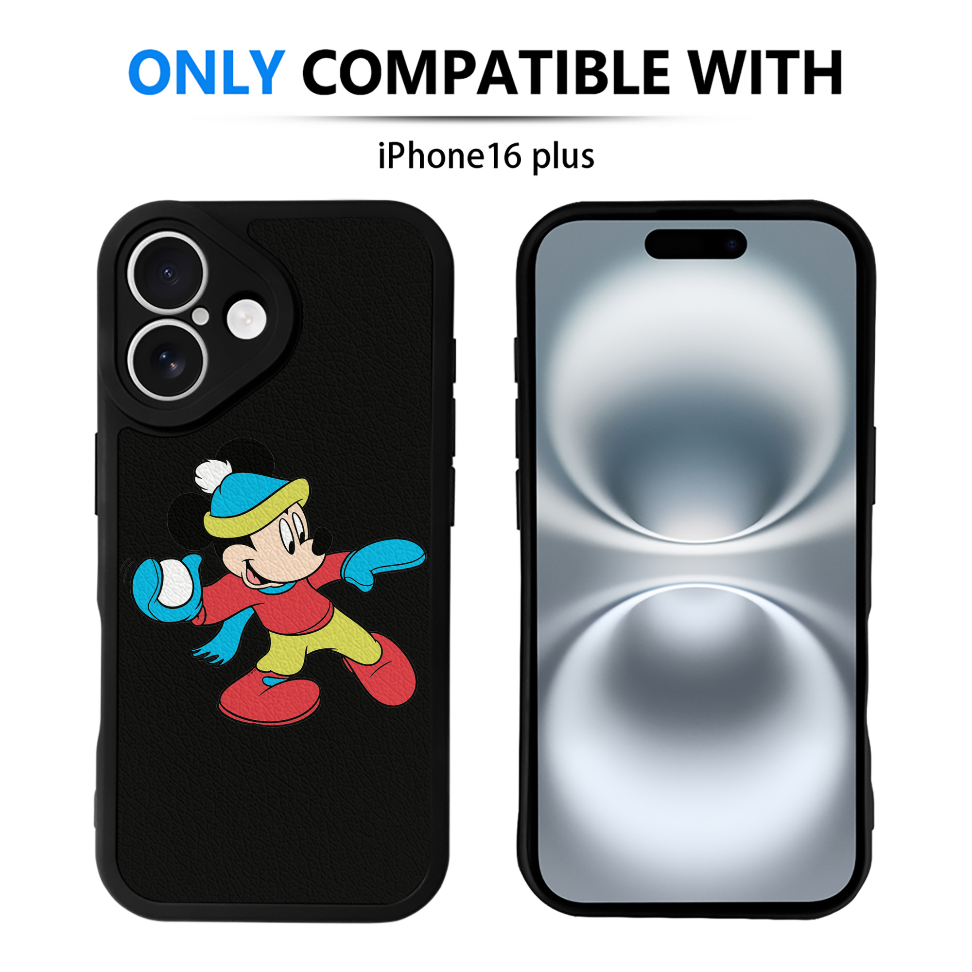 （画像用） ミッキーマウス Mickey Mouse 【iPhone 16シリーズ対応】シリコンスマホケース（レザー調） 材質：シリコン